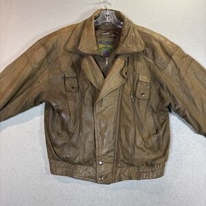 Midway Leather Bomber Jacket L Brown Map Lining Aviator Flight Coat